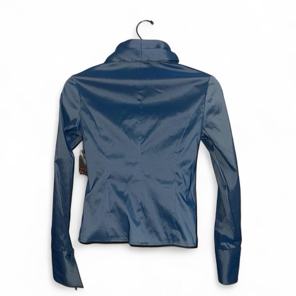 Samuel Dong Slate Blue Ruffled Zip-Front Jacket - Slim-Fit Long-Sleeve Shacket, - Picture 6 of 8